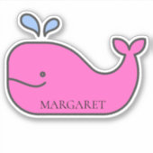 Preppy nautische roze en blauwe walvis gepersonali sticker (Voorkant)