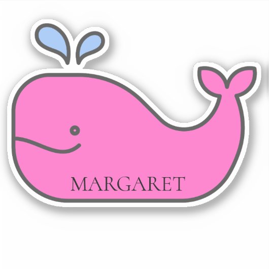 Preppy nautische roze en blauwe walvis gepersonali sticker (Voorkant)