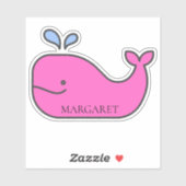 Preppy nautische roze en blauwe walvis gepersonali sticker (Vel)