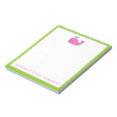 Preppy nautische roze en groene walvis gepersonali notitieblok (Linkerzijde)