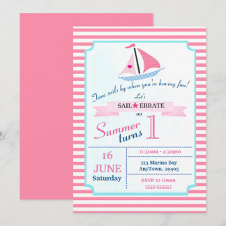 Preppy nautische roze zeil weg verjaardag voor mei kaart