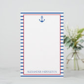 Preppy nautische strepen en anker gepersonaliseerd briefpapier (Staand voorkant)