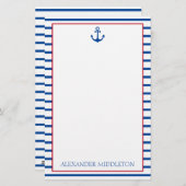 Preppy nautische strepen en anker gepersonaliseerd briefpapier (Voorkant / Achterkant)