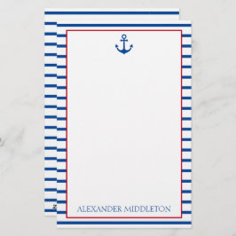 Preppy nautische strepen en anker gepersonaliseerd briefpapier