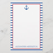 Preppy nautische strepen en anker gepersonaliseerd briefpapier (Voorkant)