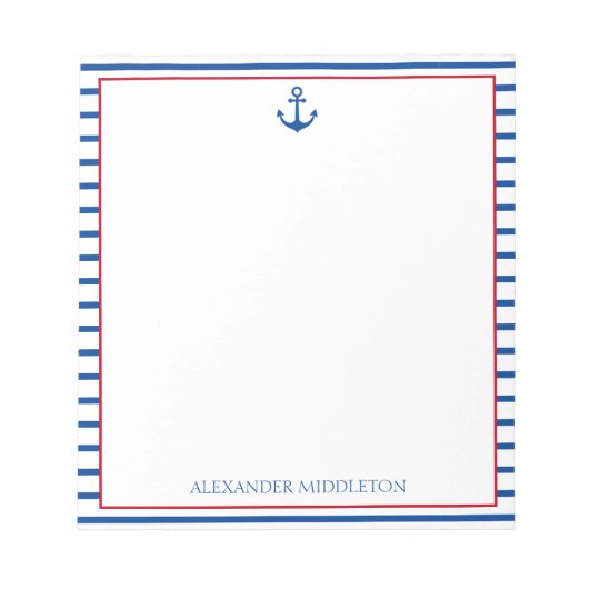 Preppy nautische strepen en anker gepersonaliseerd notitieblok (Voorkant)