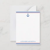 Preppy nautische strepen en anker gepersonaliseerd notitiekaartje (Voorkant)