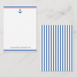 Preppy nautische strepen en anker gepersonaliseerd notitiekaartje