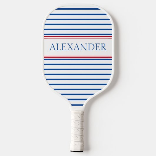 Preppy nautische strepen en anker gepersonaliseerd pickleball paddle (Achterkant)