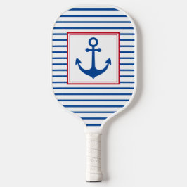 Preppy nautische strepen en anker gepersonaliseerd pickleball paddle