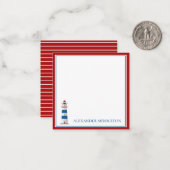 Preppy nautische vuurtoren gepersonaliseerd notitiekaartje (Voorkant / Achterkant in situ)