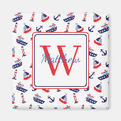 Preppy Nautische Zeilboten Monogram Magneet (Voorkant)