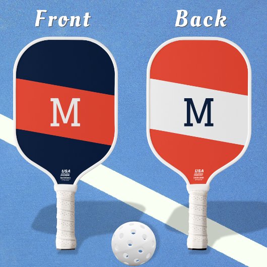 Preppy Navy Blau Rode Gestreepte Monogram Eerste L Pickleball Paddle