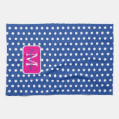 Preppy Navy Blauw en Wit Stippen Monogram Theedoek (Horizontaal)