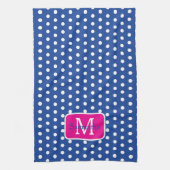 Preppy Navy Blauw en Wit Stippen Monogram Theedoek (Verticaal)
