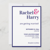 Preppy Navy Blauwe Rand & Hot Roze Strepen Trouwen Kaart (Voorkant)