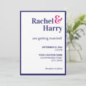 Preppy Navy Blauwe Rand & Hot Roze Strepen Trouwen Kaart (Staand voorkant)