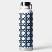Preppy Navy Blauwe Riet Rattan Lattice Monogram Waterfles (Achterkant)
