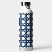 Preppy Navy Blauwe Riet Rattan Lattice Monogram Waterfles (Links)