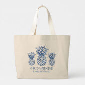 Preppy Navy Blauwe Tropische Ananas Persoonlijk Grote Tote Bag (Achterkant)
