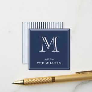 Preppy Navy Blauwe & witte Monogram Cadeautags Informatiekaartje
