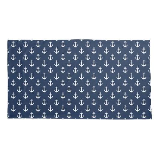 Preppy Navy Blue Anchors Pattern Kussensloop (Achterkant)