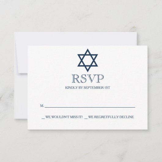 Preppy Navy Blue Bar Mitzvah RSVP-kaart RSVP Kaartje (Voorkant)
