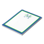 Preppy Navy Blue en Green Monogram Notitieblok (Linkerzijde)