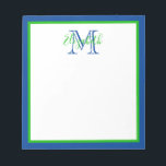Preppy Navy Blue en Green Monogram Notitieblok<br><div class="desc">Dit preppy notitieblok kenmerkt een grens van klassiek blauw van de marine en groen met een passend monogram dat u met uw keus van naam en initiaal kunt personaliseren.</div>