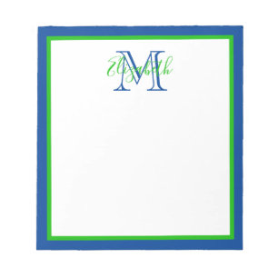 Preppy Navy Blue en Green Monogram Notitieblok
