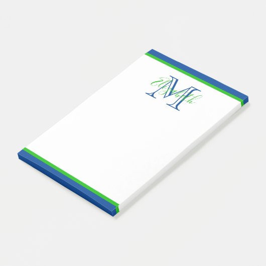 Preppy Navy Blue en Green Monogram Post-it® Notes (Schuin)