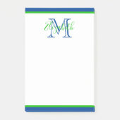 Preppy Navy Blue en Green Monogram Post-it® Notes (Voorkant)