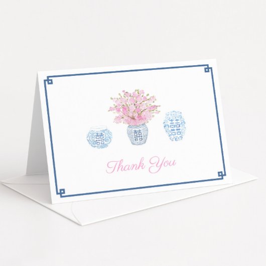 Preppy Navy Blue en roze Ginger Jars Baby shower Bedankkaart