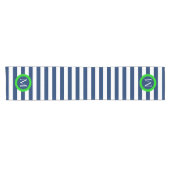 Preppy Navy Blue en White Stripe Monogram Korte Tafelloper (Horizontaal)