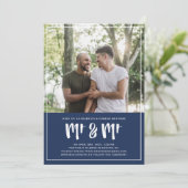 Preppy Navy Blue Mr & Mr Brush Script Wedding Kaart (Staand voorkant)