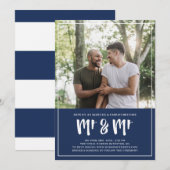 Preppy Navy Blue Mr & Mr Brush Script Wedding Kaart (Voorkant / Achterkant)