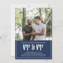 Preppy Navy Blue Mr & Mr Brush Script Wedding