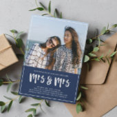 Preppy Navy Blue Mrs Brush Script Wedding Kaart