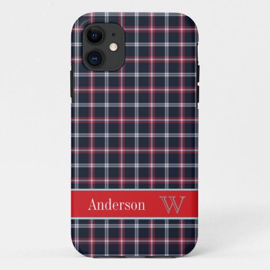 Preppy Navy Blue & Red plaid Patroon iPhone 5 hoes (Achterkant)