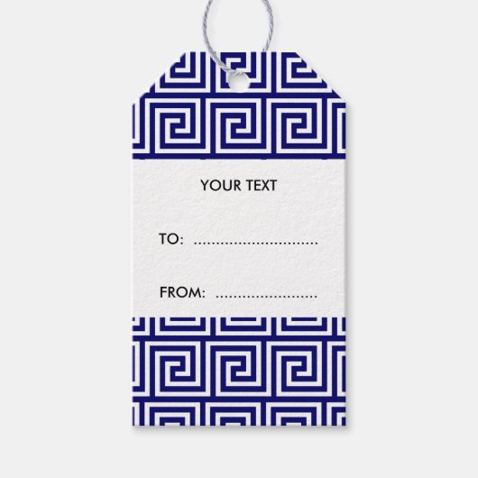 Preppy Navy Blue White - Grieks sleutelpatroon Cadeaulabel (Voorkant)