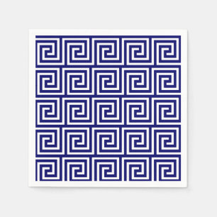 Preppy Navy Blue White - Grieks sleutelpatroon Servet
