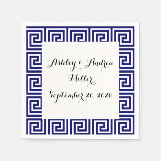 Preppy Navy Blue White - Grieks sleutelpatroon Servet (Voorkant)