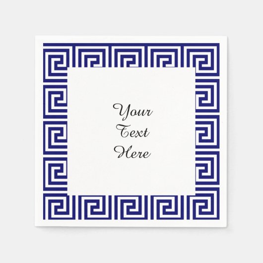 Preppy Navy Blue White - Grieks sleutelpatroon Servetten (Voorkant)
