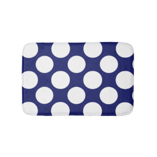 Preppy Navy Blue White Polka Dots Pattern Badmat