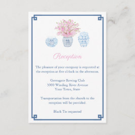 Preppy Navy & Blush Ginger Jar Bruiloft Receptie Informatiekaartje