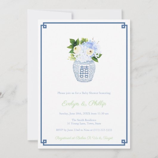 Preppy Navy & Chartreuse Boy Baby shower Party Kaart (Voorkant)