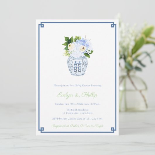 Preppy Navy & Chartreuse Boy Baby shower Party Kaart (Staand voorkant)