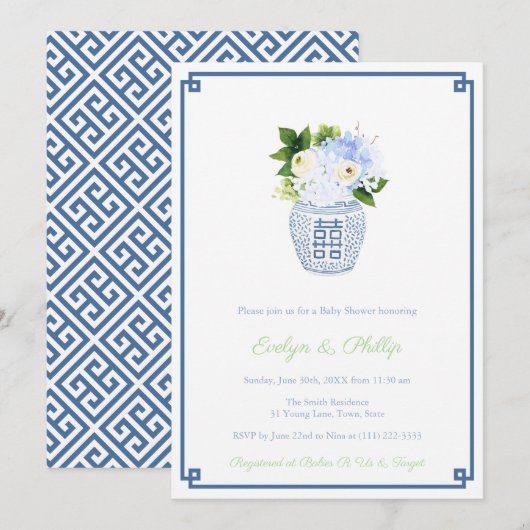 Preppy Navy & Chartreuse Jongens Babyshower Feestj Kaart (Voorkant / Achterkant)