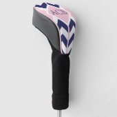 Preppy Navy en roze Chevron Dames Monogram Golfheadcover (Schuin)