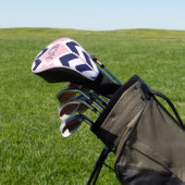 Preppy Navy en roze Chevron Dames Monogram Golfheadcover (Insitu)